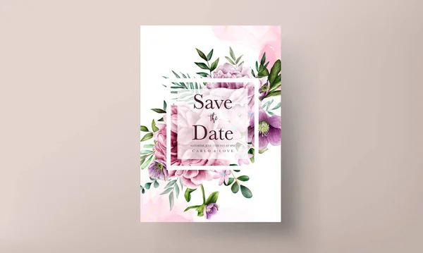 Schöne Lila Blume Aquarell Einladungskarte Vorlage — Stockvektor