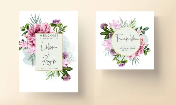 Elegante Lila Aquarell Florale Hochzeitseinladungskarte Vorlage — Stockvektor