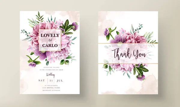 Elegant Purple Watercolor Floral Wedding Invitation Card Template — Stock Vector