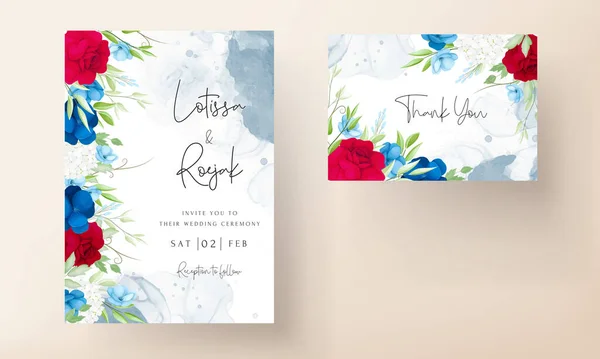 Hermosa Tarjeta Invitación Boda Flores Granate Azul Marino — Archivo Imágenes Vectoriales