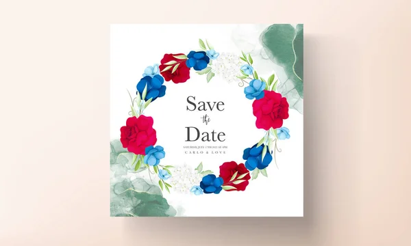 Όμορφη Καφέ Και Ναυτικό Λουλούδι Γαμήλια Πρόσκληση Κάρτα — Διανυσματικό Αρχείο