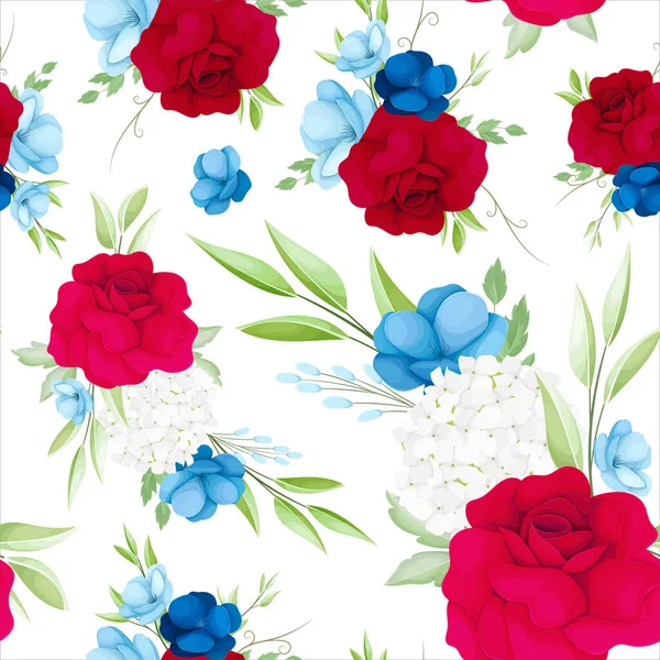Patrón Sin Costuras Hermoso Granate Azul Marino Floral — Archivo Imágenes Vectoriales
