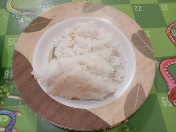 Arroz Blanco Plato Marrón —  Fotos de Stock