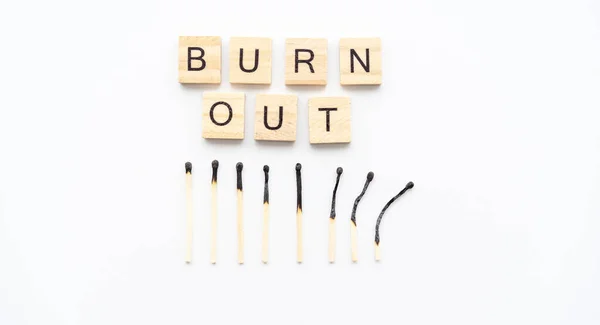 Correspondências Queimadas Inscrição Burnout Burnout Metal Conceito Estresse — Fotografia de Stock