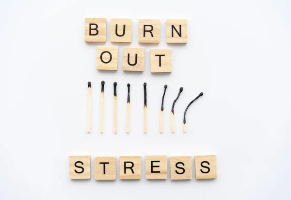 Correspondências Queimadas Inscrição Burnout Burnout Metal Conceito Estresse — Fotografia de Stock