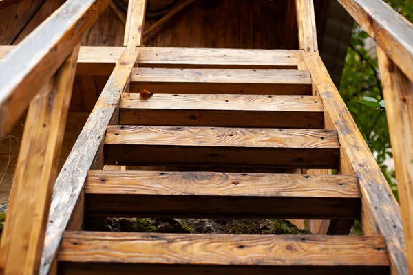 Dřevěné Schody Vedou Nahoru Domu — Stock fotografie
