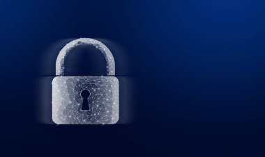 Mavi arkaplandaki ağdan asma kilit