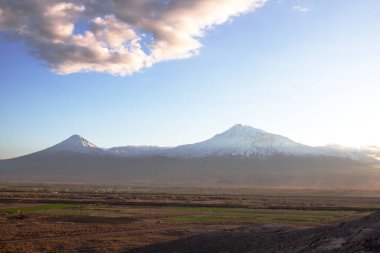 Akşamları tarla ve Ararat Dağı