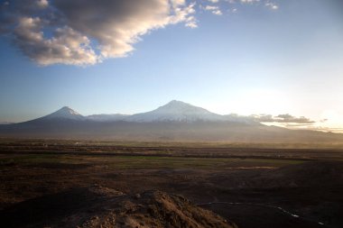 Akşamları tarla ve Ararat Dağı