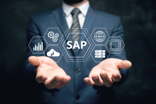 Интернет, бизнес, технология и сетевая концепция. Концепция SAP System Software Automation на виртуальном экране.