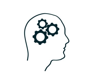 Resimli bir insan kafasında bir dişli.