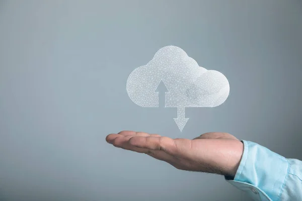 network data cloud. man holding in his hand