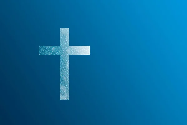 Christliches Kreuz Aus Dem Netzwerk Auf Blauem Hintergrund — Stockfoto