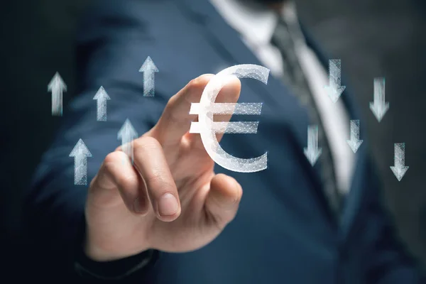 Ikon Euro Dan Panah Atas Dan Bawah Dari Jaring Man — Stok Foto