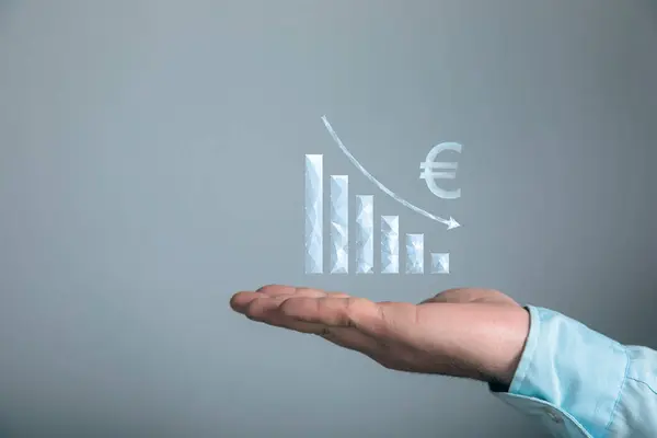 Graph Web Euro Icon Falling Rate Drop Man Holding His — Stockfoto