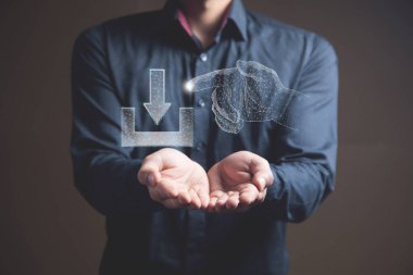 Download icon and hand from web. Man holding in his hand