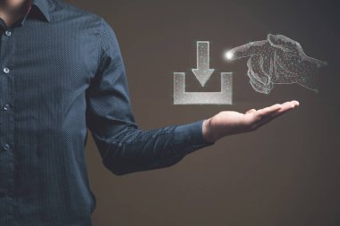 Download icon and hand from web. Man holding in his hand