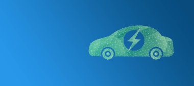 Mavi arkaplanda ağdan elektrikli bir araba