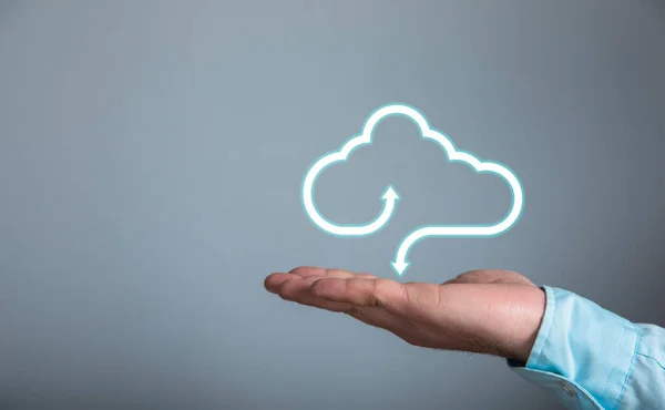 Технологія Хмарних Обчислень Онлайн Зберігання Даних Концепції Бізнес Мереж Чоловік — стокове фото