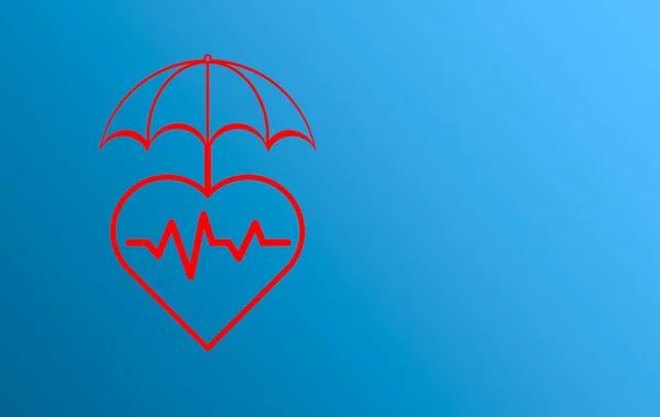 Coeur Avec Parapluie Concept Assurance Maladie Sur Fond Bleu — Photo