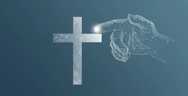 Handklicks Auf Ein Christliches Kreuz Aus Dem Netz — Stockfoto