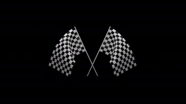 Two Checkered Racing Flags Waving Breeze Transparent Alpha Channel Background — Stock Video