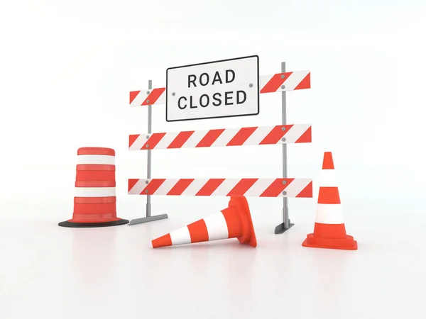 Render Road Closed Sign Cones White Background — Stock Photo, Image