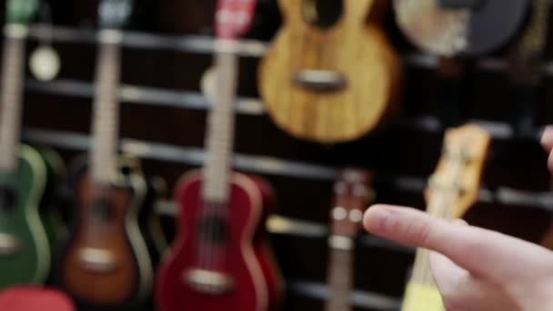 Uitvoering van musici op tamboerijnen en vakulele. — Stockvideo