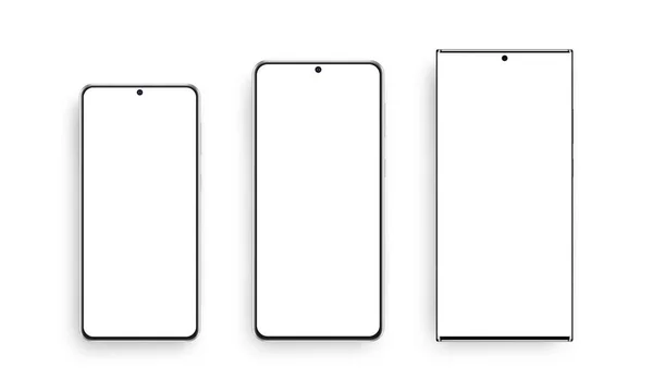 Современные Безрамные Макеты Смартфонов Пустыми Экранами Изолированные Белом Фоне Векторная — стоковый вектор