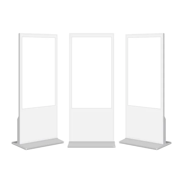 Set White Digital Signages Blank Screens Front Side View Vector — Stock Vector