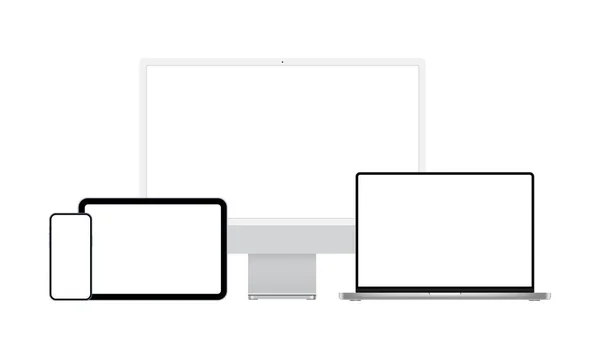 Set Moderner Geräte Computermonitor Laptop Tablet Smartphone Attrappen Zur Präsentation — Stockvektor