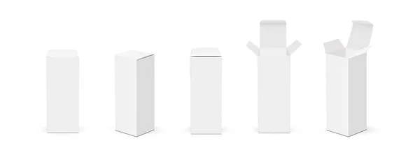 Set Rechteckige Verpackungsboxen Aus Papier Mit Geöffnetem Und Geschlossenem Deckel — Stockvektor