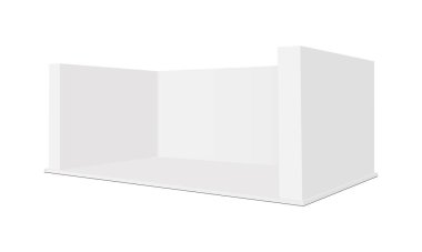 Boş Sergi Fuarı Booth Mockup, Yan Görünüm. Vektör illüstrasyonu