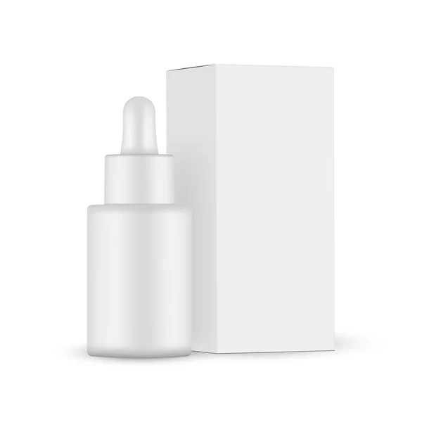 Blank Dropper Bottle Mockup Packaging Box Side View Terisolasi White - Stok Vektor