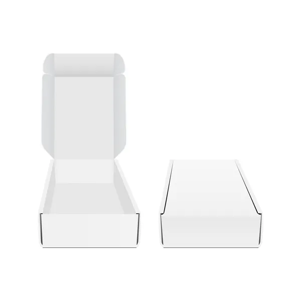 Blank Rectangular Packaging Boxes Mockups Opened Closed Lid Front View — 스톡 벡터