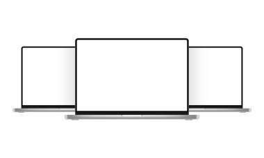 Modern gümüş dizüstü bilgisayarlar, beyaz arka planda izole edilmiş. Vektör İllüstrasyonu