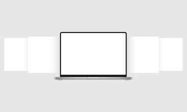 Boş Web Sayfalı Laptop Mockup. Web Sitelerinin Ekran Görüntülerini Gösterme Konsepti. Vektör İllüstrasyonu