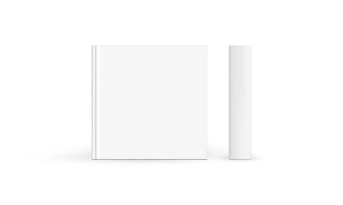 Kare Hardcover Kitap Mockup, Ön Kapak ve Omurga, Beyaz Arkaplan 'da izole. Vektör İllüstrasyonu