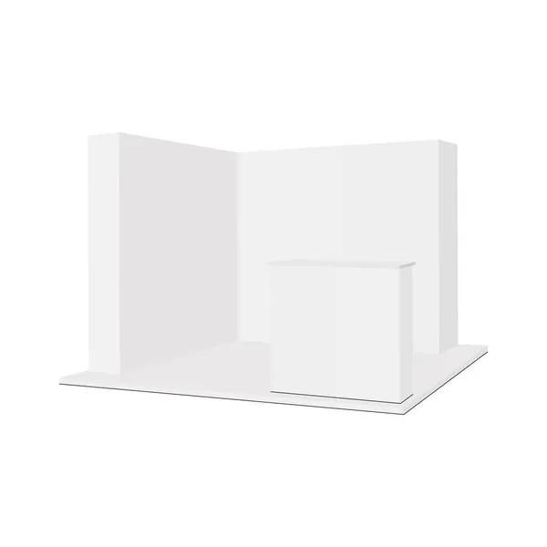 Boş Ticaret Gösterisi Booth Mockup ile Gösteri Masası, Yan Görünüm, Beyaz Arkaplan 'da izole. Vektör İllüstrasyonu