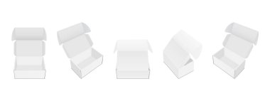 Açık Lid, Front, Side and Back View ile dikdörtgen Posta Karton Kutuları, Beyaz Arkaplanda izole. Vektör İllüstrasyonu
