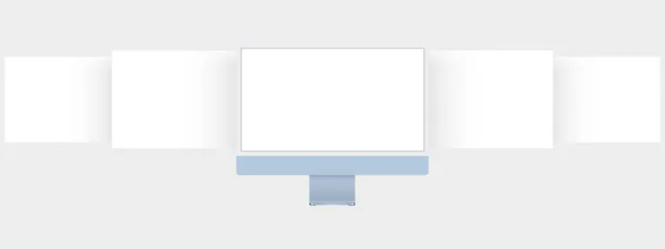 Boş Web Sayfaları ile PC Monitörü Blue Mockup. Web Sitelerinin Ekran Görüntülerini Gösterme Konsepti. Vektör İllüstrasyonu