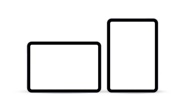 Zwarte Tabletten Mockups Verticale Horizontale Schermen Geïsoleerd Witte Achtergrond Vector — Stockvector