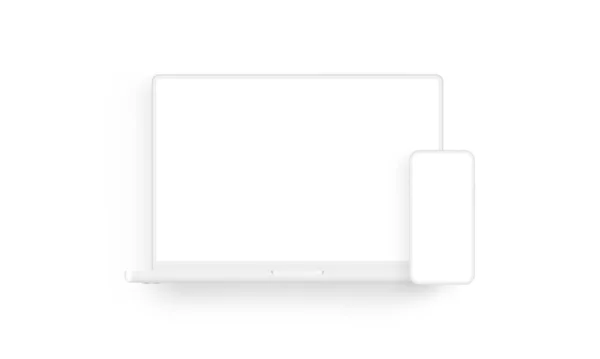 Clay Laptop Smartphone Blank Screens Isolated White Background Vector Illustration — Stockvektor