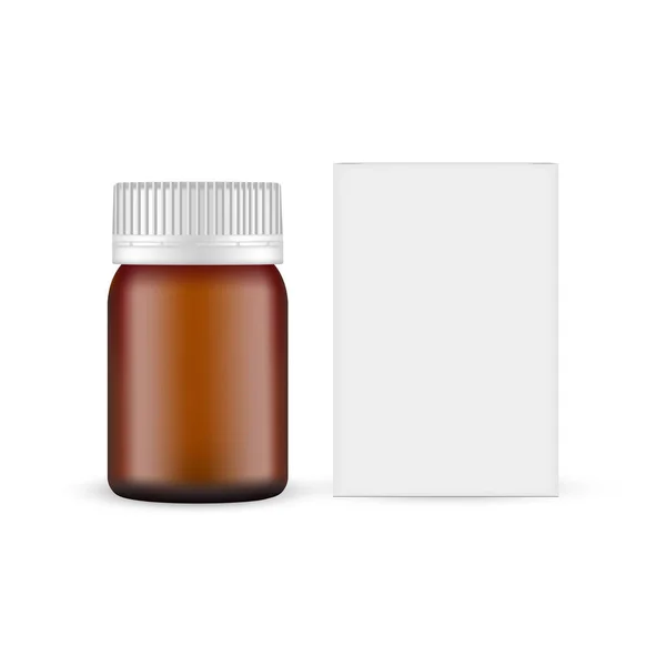 Amber Jar Paper Box Front View Blank Packaging Mockup Medical — стоковый вектор