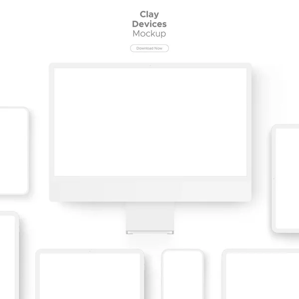Clay Müdahale Cihazları Model 'i. Beyaz Bilgisayar Monitörü, Tablet, Akıllı Telefon. Vektör İllüstrasyonu