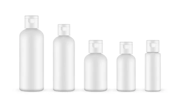 Blank Plastikowe Butelki Kosmetyczne Flip Top Cap Izolowane Białym Tle — Wektor stockowy