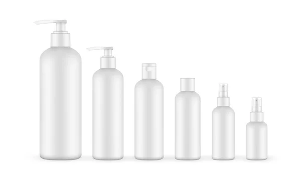 Zestaw Blank Packaging Produktów Kosmetycznych Pompa Spray Butelki Szamponu Izolowane — Wektor stockowy