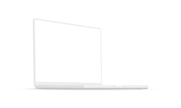 Modern Clay Laptop Mockup Com Tela Branco Vista Perspectiva Lateral — Vetor de Stock
