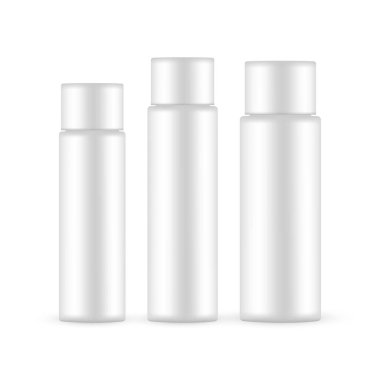Şampuan ya da losyon için Boş Plastik Kozmetik Şişeleri, Beyaz Arkaplan 'da izole edilmiş. Vektör İllüstrasyonu