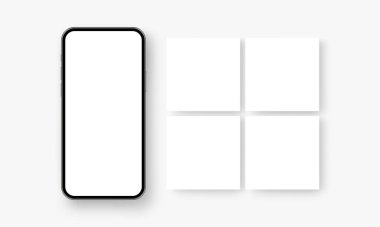Sosyal medya paylaşımları için Boş Kare Şablonları olan cep telefonu. Vektör İllüstrasyonu